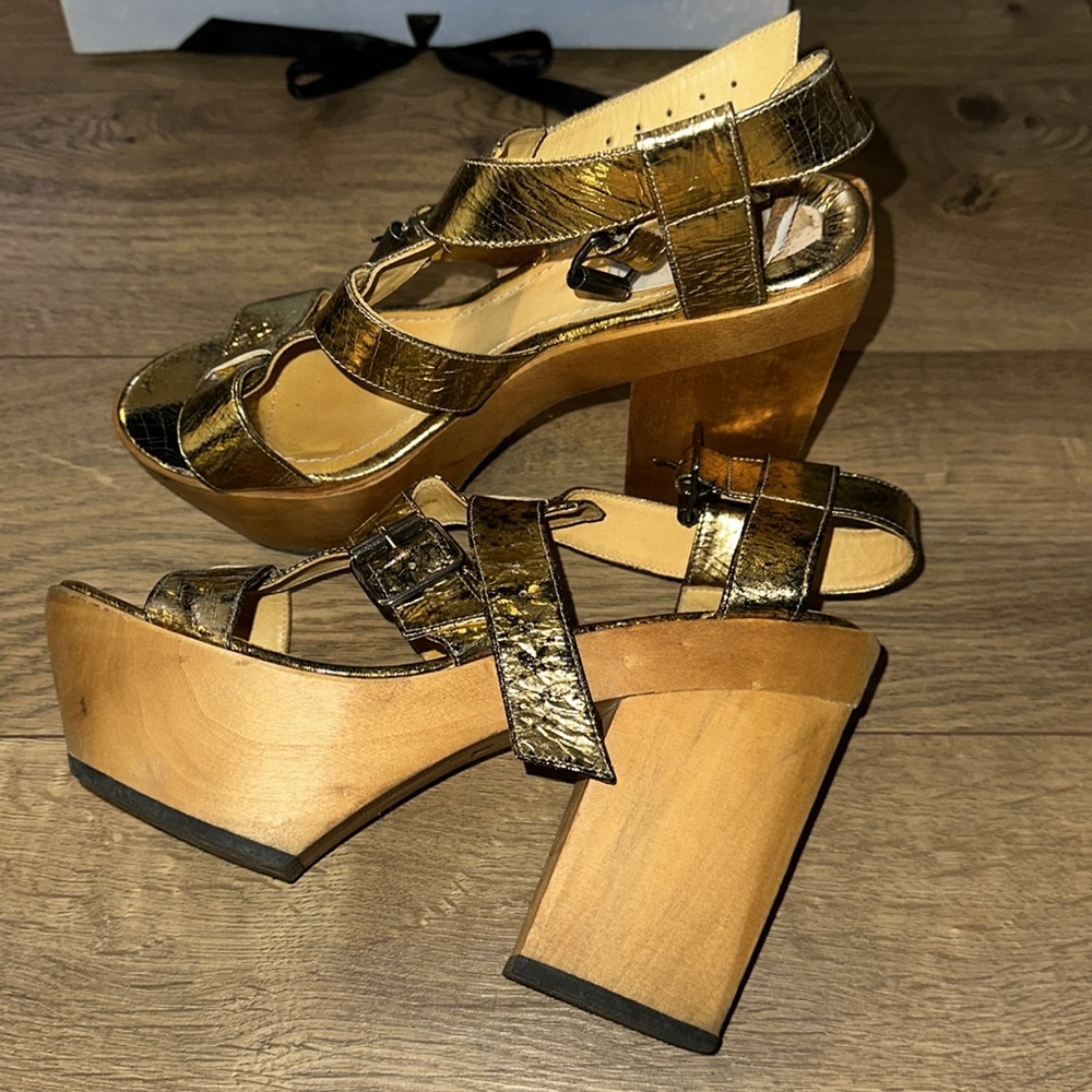 Lanvin Platform Heels Multi Strap Gold Craque Lea… - image 5